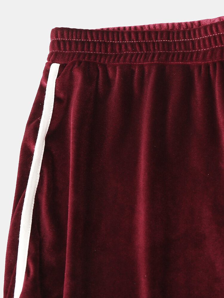 Kvinder Plus Size Solid Velvet Kænguru Lomme Hættetrøje Løse Shorts Home Casual Pyjamas Sæt