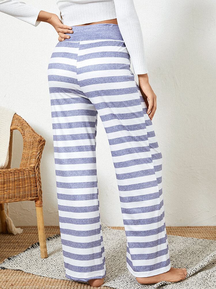 Kvinder Plus Size Stribet Brief Style Snøre Talje Løs Daglig Hjemmepyjamas Bukser