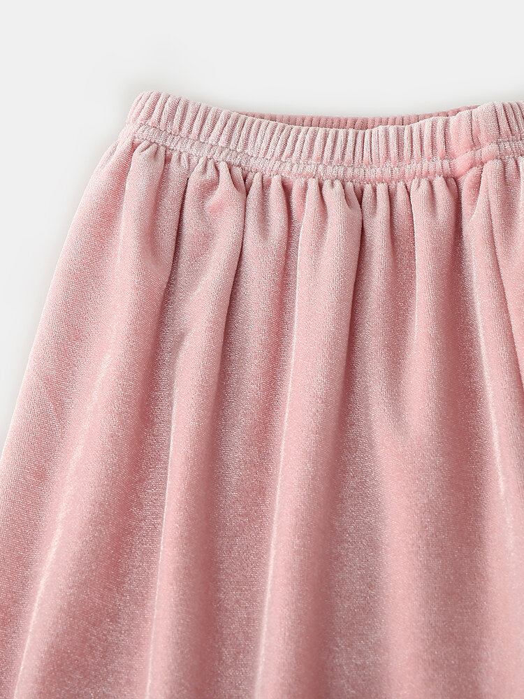 Kvinder Plus Size Velvet Revers Knap Løse Lige Bukser Homewear Lounge Solid Pyjamas Sæt