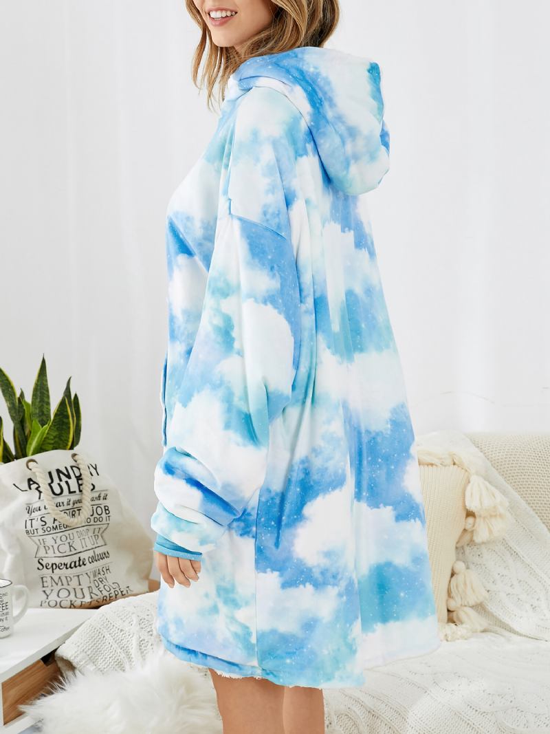 Kvinder Sky Landscape Print Lomme Lomme Vendbart Tæppe Hættetrøje Warm Thicken Oversized Homewear