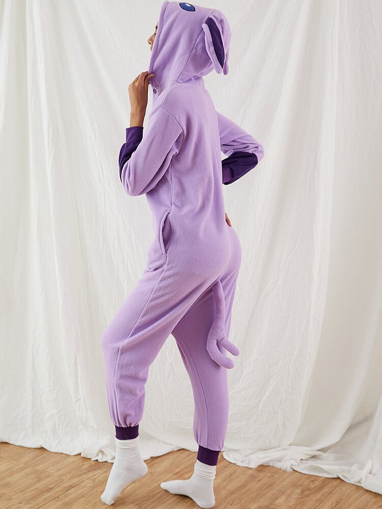 Kvinder Søde Anime Elves Grafik Fleece One Piece Hjemmehætte Jumpsuit Cozy Homewear