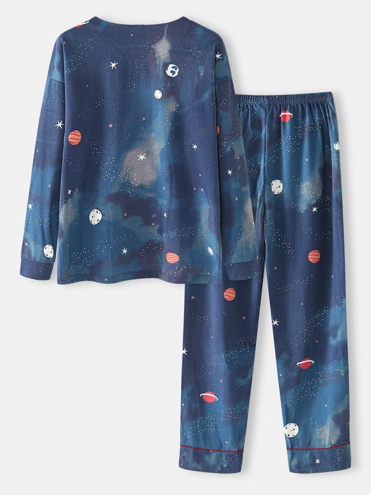 Kvinder Stjernehimmel Print Sød Pullover Løs Elastisk Talje Tegneserie Hjemmepyjamassæt