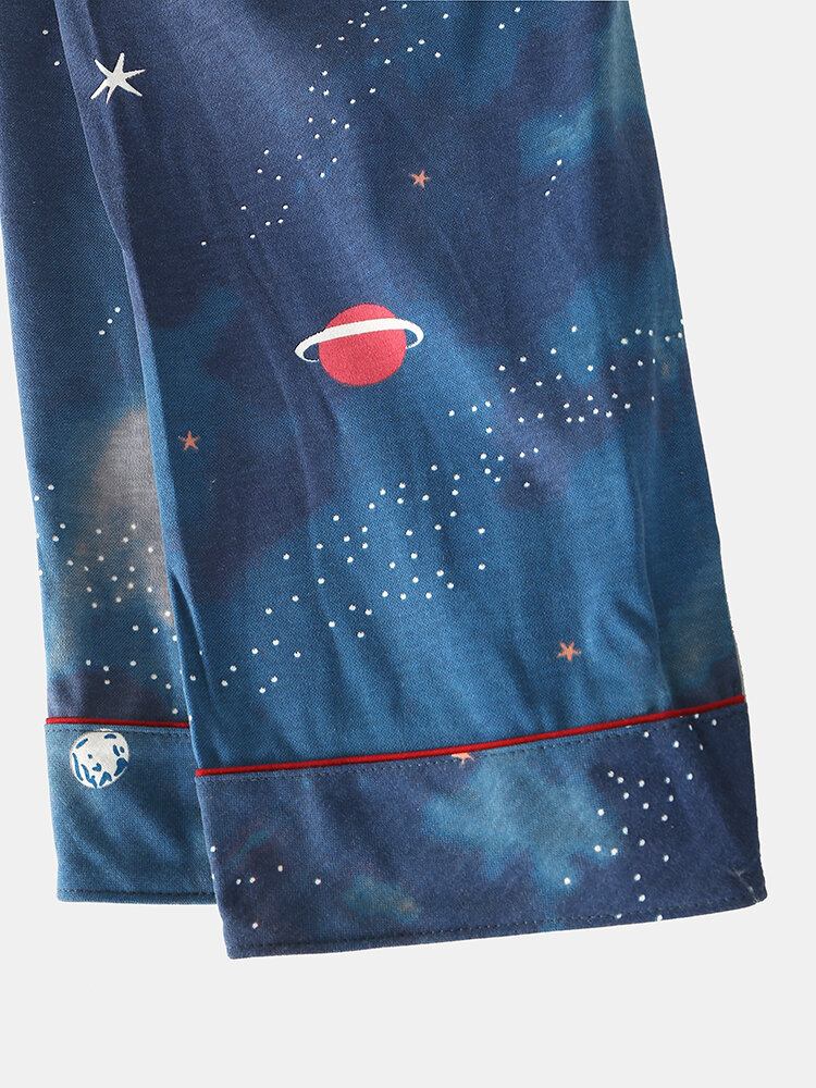 Kvinder Stjernehimmel Print Sød Pullover Løs Elastisk Talje Tegneserie Hjemmepyjamassæt