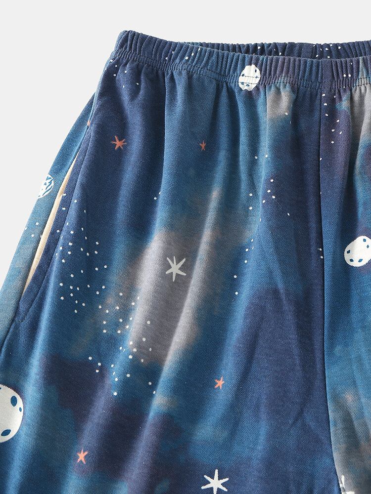 Kvinder Stjernehimmel Print Sød Pullover Løs Elastisk Talje Tegneserie Hjemmepyjamassæt