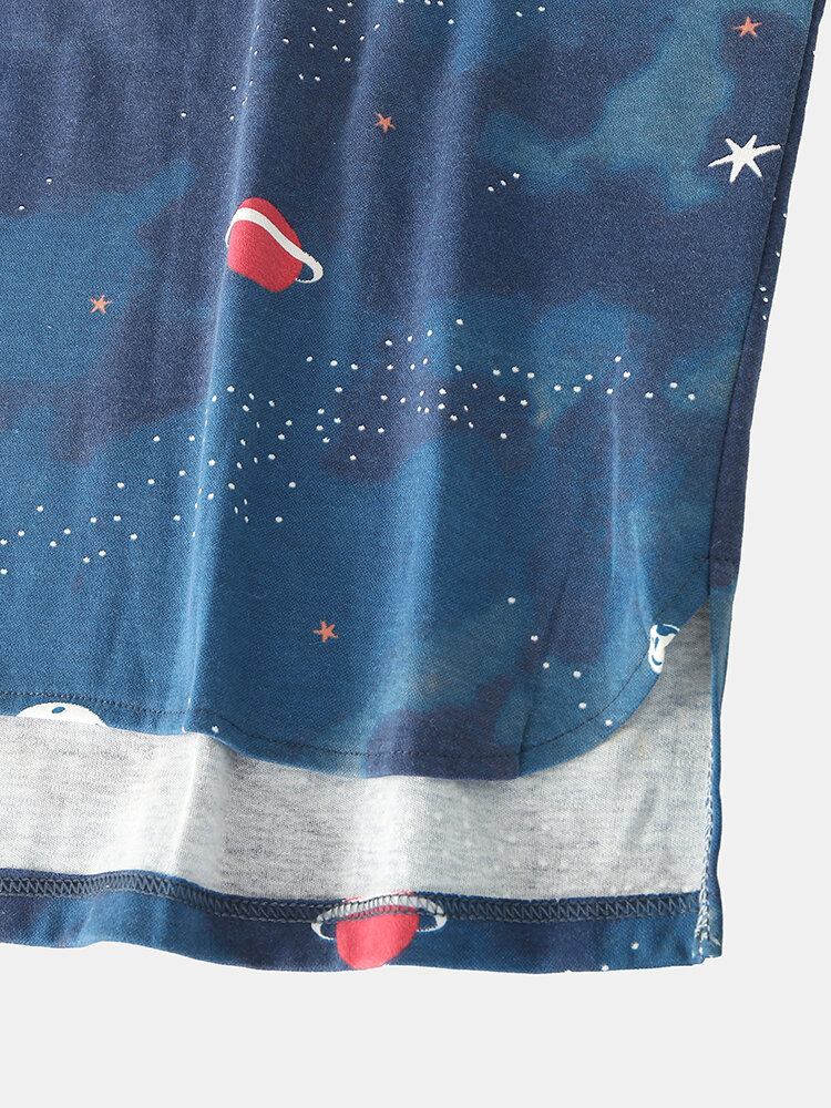 Kvinder Stjernehimmel Print Sød Pullover Løs Elastisk Talje Tegneserie Hjemmepyjamassæt