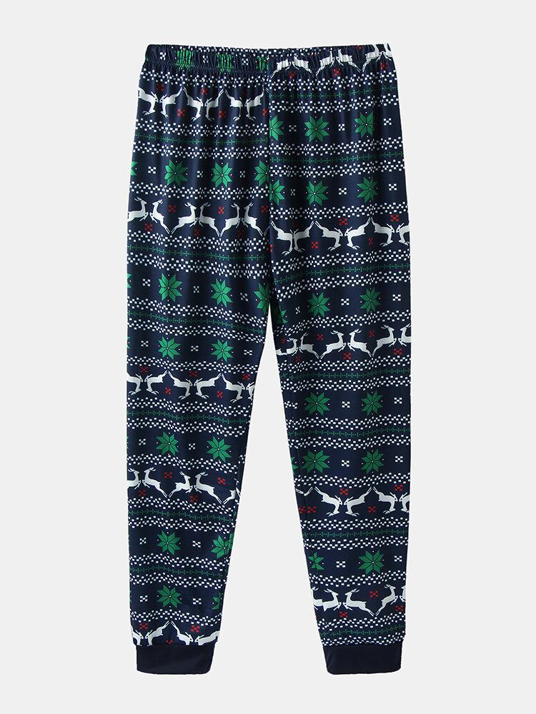 Kvinder Tegneserie Elk Print Raglan Ærmer Toptryk Elastiske Taljebukser Hjem Julepyjamassæt