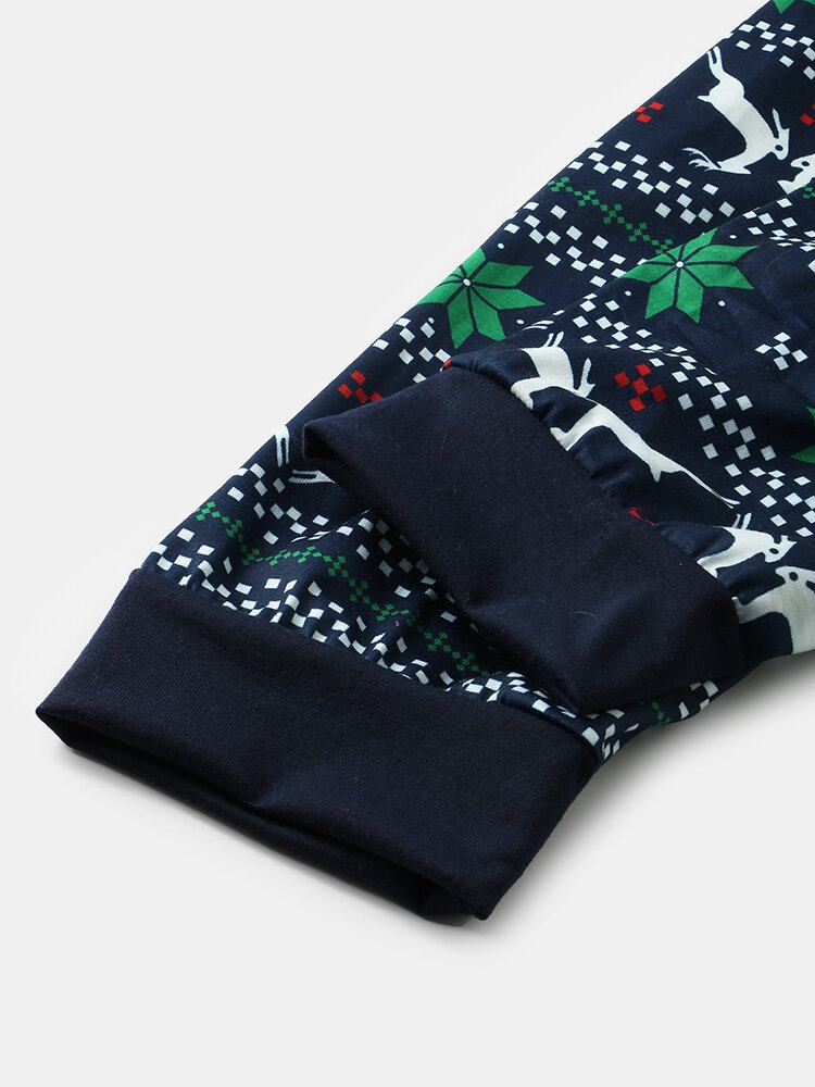 Kvinder Tegneserie Elk Print Raglan Ærmer Toptryk Elastiske Taljebukser Hjem Julepyjamassæt