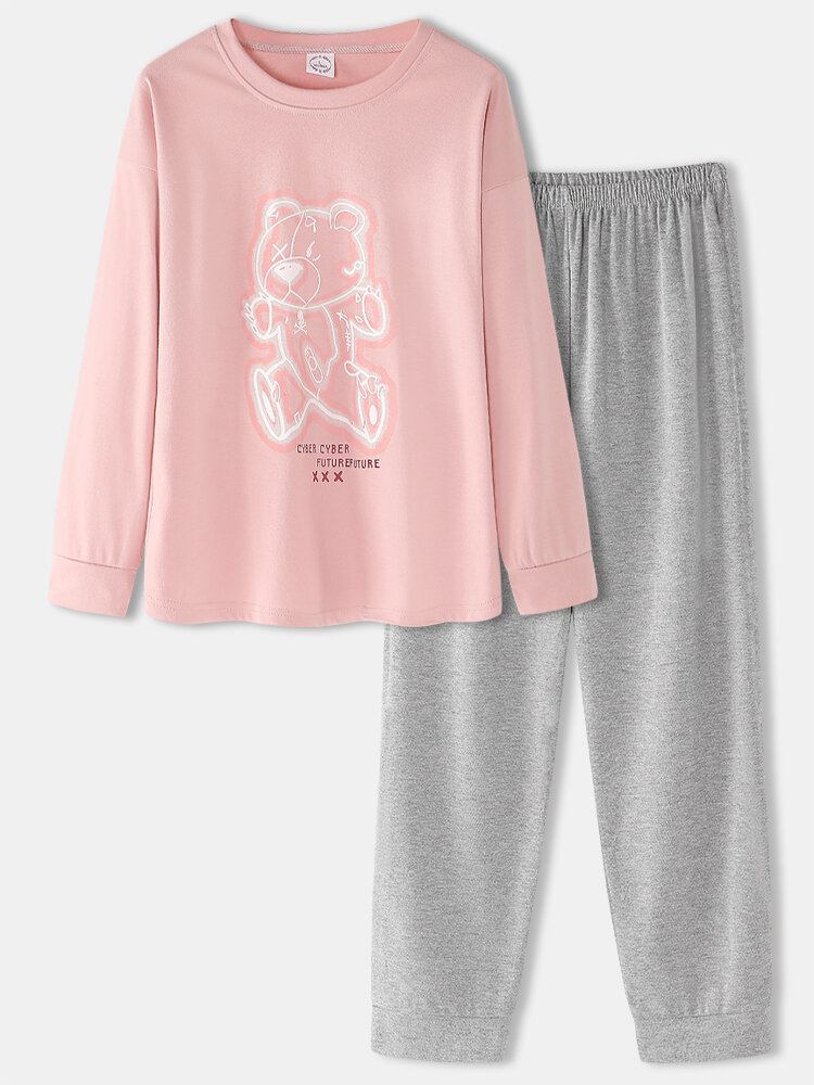 Kvinder Tegneserietryk Pink Pullover Elastisk Taljelomme Hjemmeafslappet Pyjamas