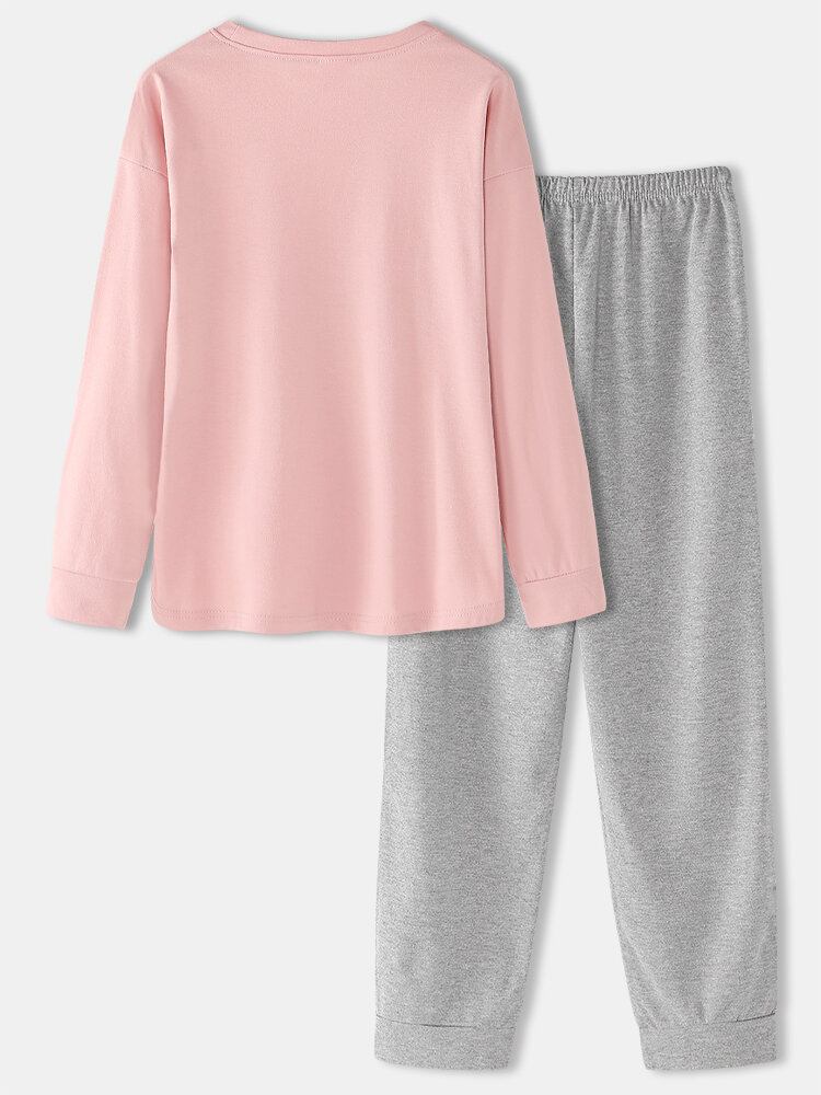 Kvinder Tegneserietryk Pink Pullover Elastisk Taljelomme Hjemmeafslappet Pyjamas