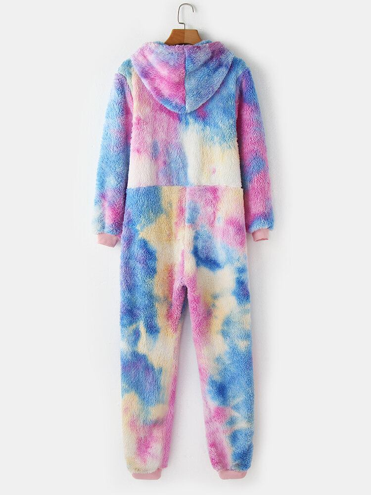 Kvinder Tie Dye Pocket Lynlås Forside Jumpsuit Hjem Nattøj