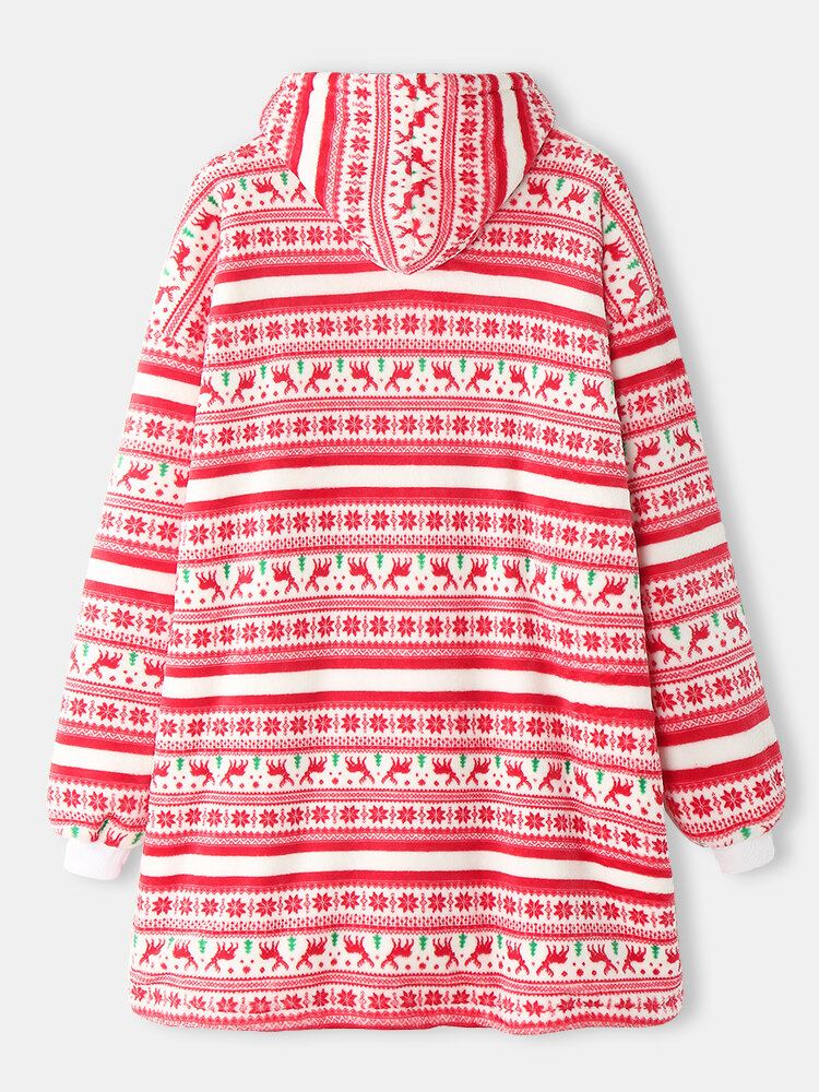 Kvinder Tyk Julesnefnug Elgtryk Flannel Fleeceforet Varm Pyjamas