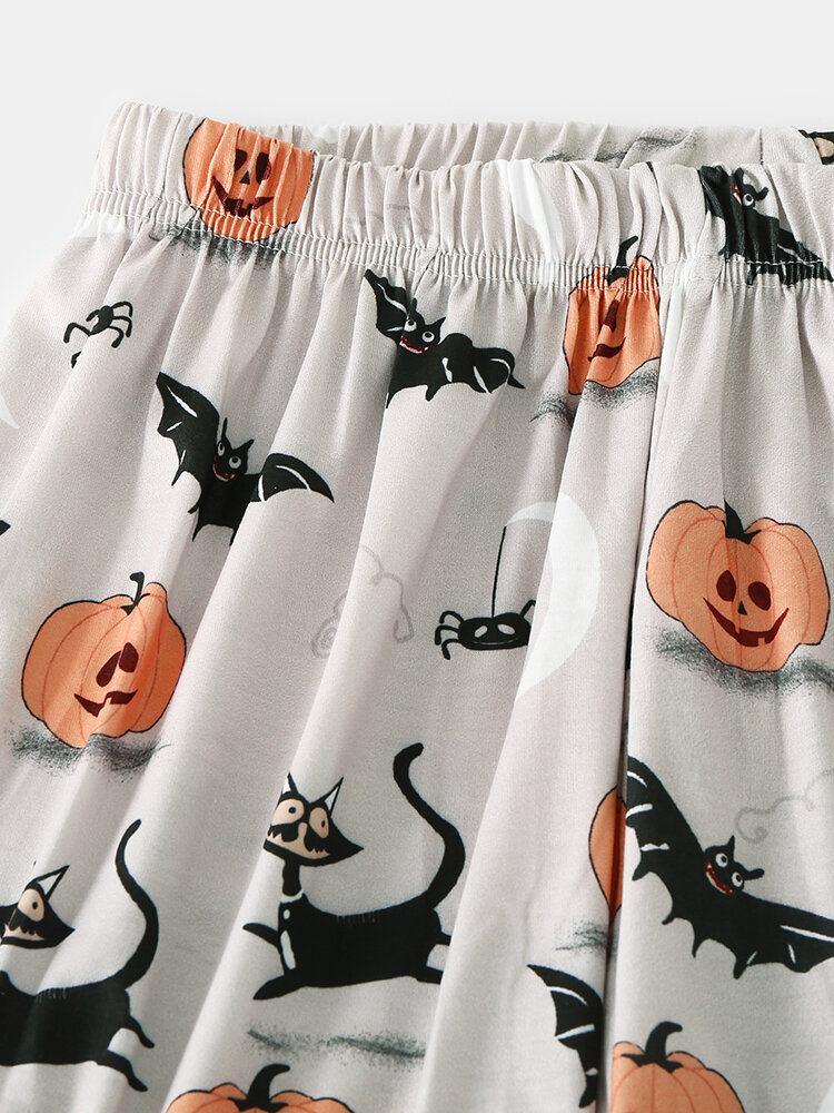 Mænd Tegneserie Halloween Print Patchwork Rund Hals Løs Langærmet Afslappet Hjemmepyjamas Sæt