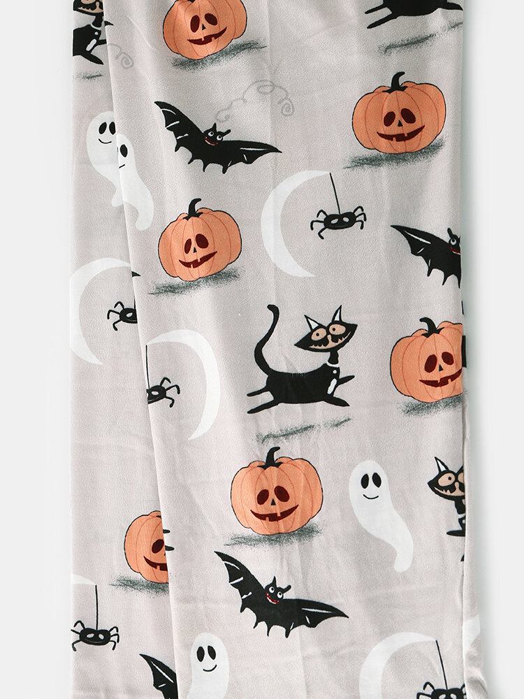 Mænd Tegneserie Halloween Print Patchwork Rund Hals Løs Langærmet Afslappet Hjemmepyjamas Sæt