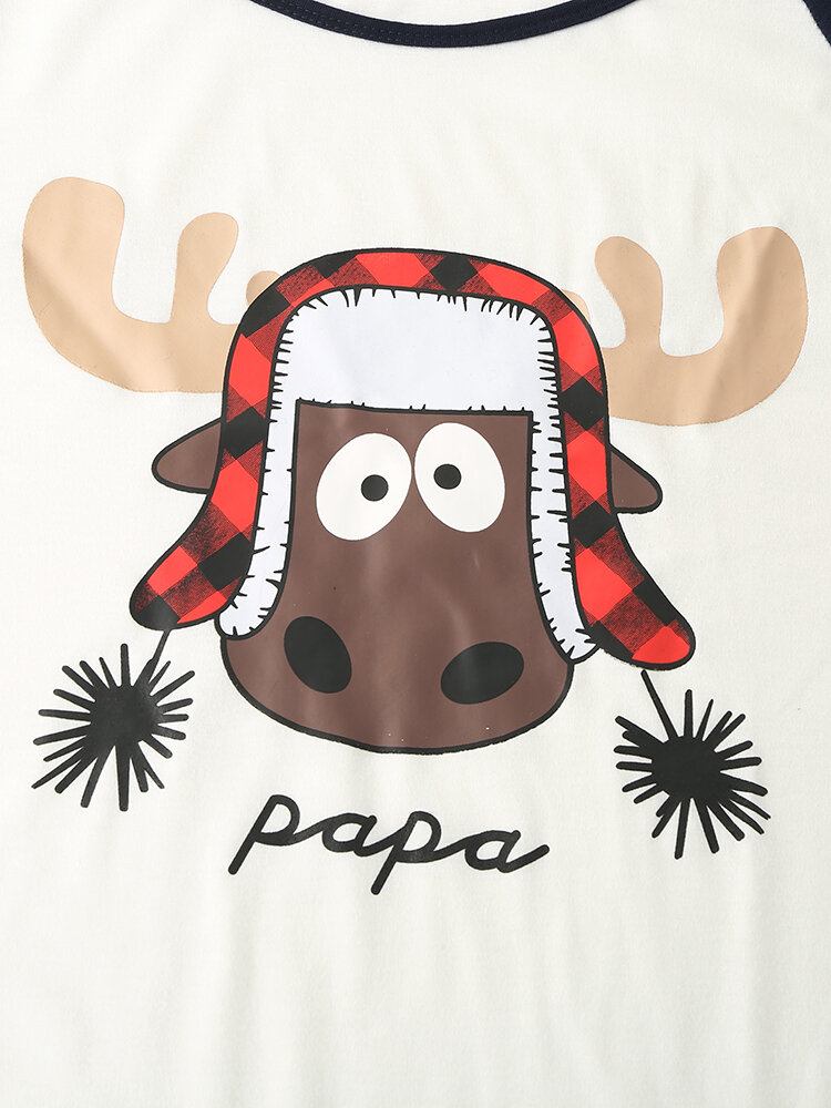 Mænds Juletegnefilm Elk Print Raglanærmet Langærmet Top Joggerbukser Hjemmepyjamas