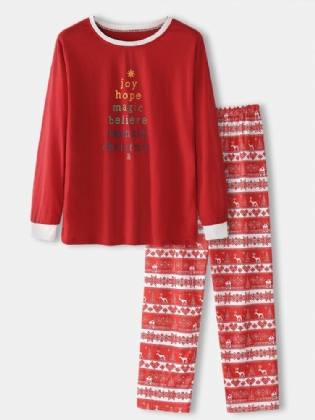Mænds Juleteksttryk Top Elgmønster Løse Bukser Todelt Home Lounge Pyjamassæt