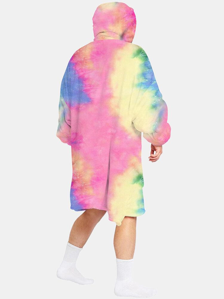 Slipsfarve Til Mænd Tosidet Bærbar Fleece Oversized Tæppe Hættetrøje Loungewear Med Praktisk Lomme