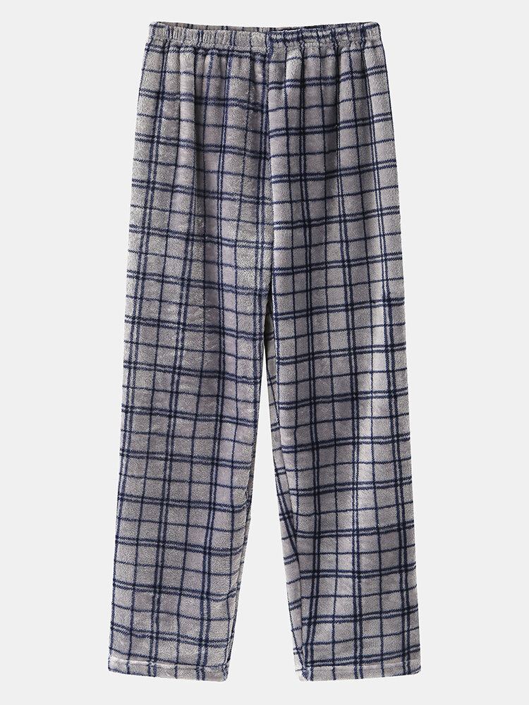 Søde Panda Brev Broderi Grid Syning O-hals Flanell Varme Pyjamas Sæt