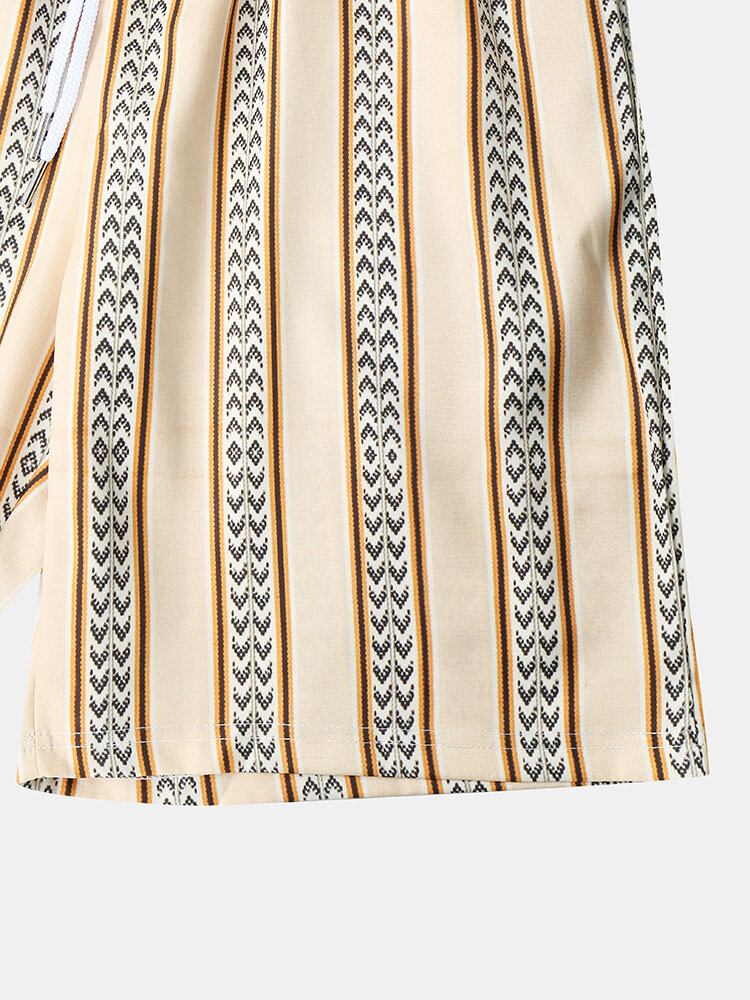 Stribet Print Til Mænd Med Åben Front 3/4-ærmet Kimono I To Stykker