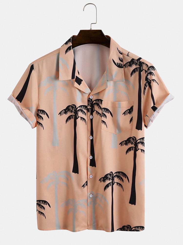 Tropical Coconut Tree Print Revere Collar Holiday Two-piece Outfits