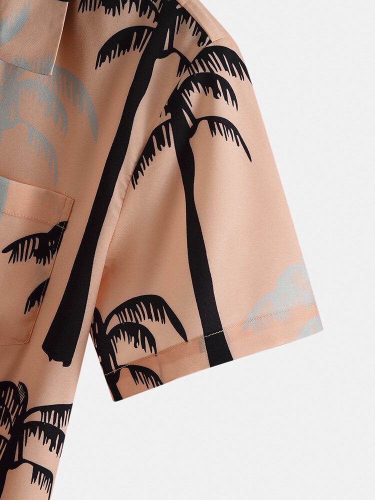 Tropical Coconut Tree Print Revere Collar Holiday Two-piece Outfits