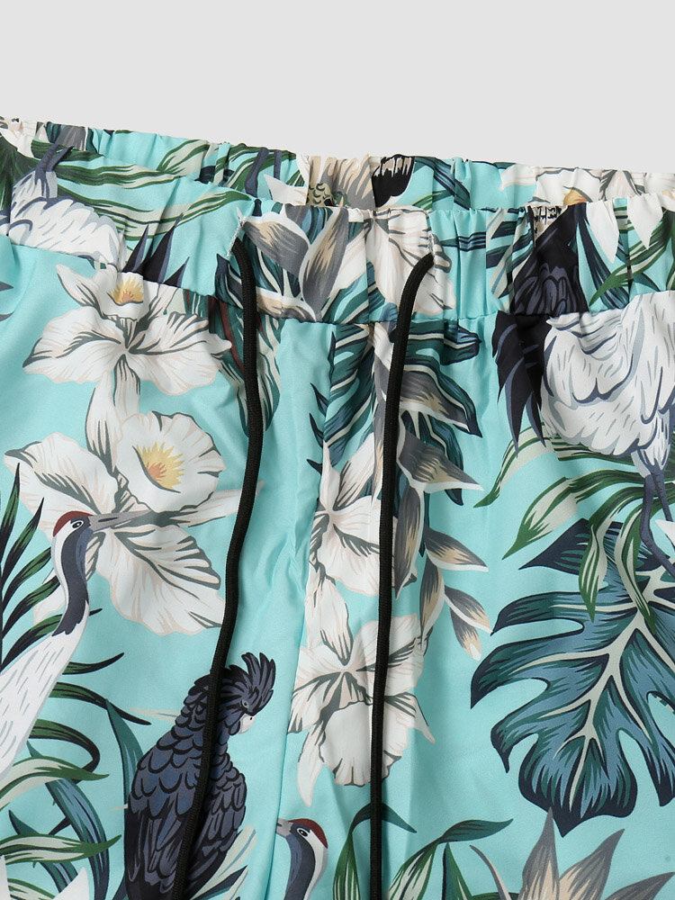 Tropical Plant Print Button Up Holiday Two Pieces Outfits