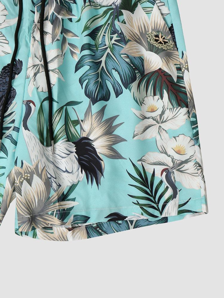 Tropical Plant Print Button Up Holiday Two Pieces Outfits