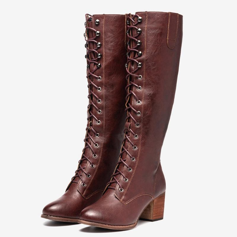 Dame Plus Size Retro Lace Up Mid Calf Boots