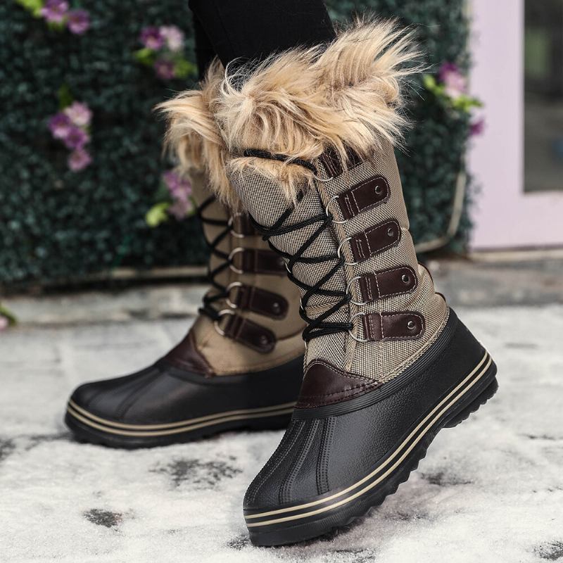 Dame Solid Furry Varm Skridsikker Cross Strap Mid Calf Snestøvler