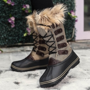 Dame Solid Furry Varm Skridsikker Cross Strap Mid Calf Snestøvler