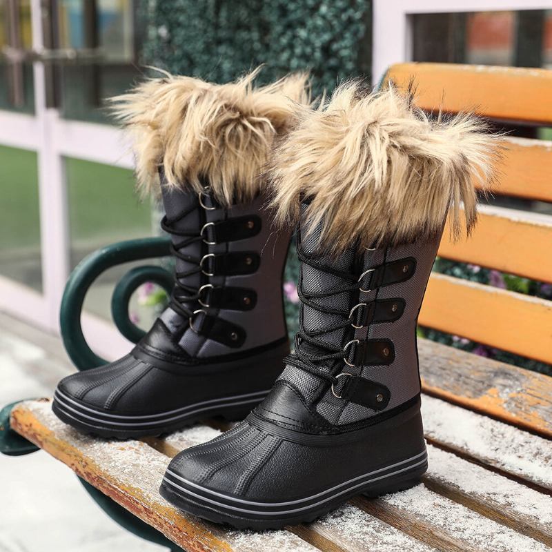 Dame Solid Furry Varm Skridsikker Cross Strap Mid Calf Snestøvler