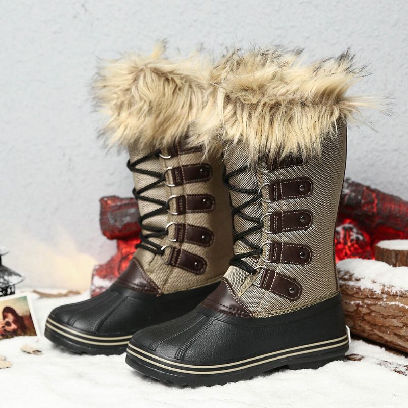 Dame Solid Furry Varm Skridsikker Cross Strap Mid Calf Snestøvler