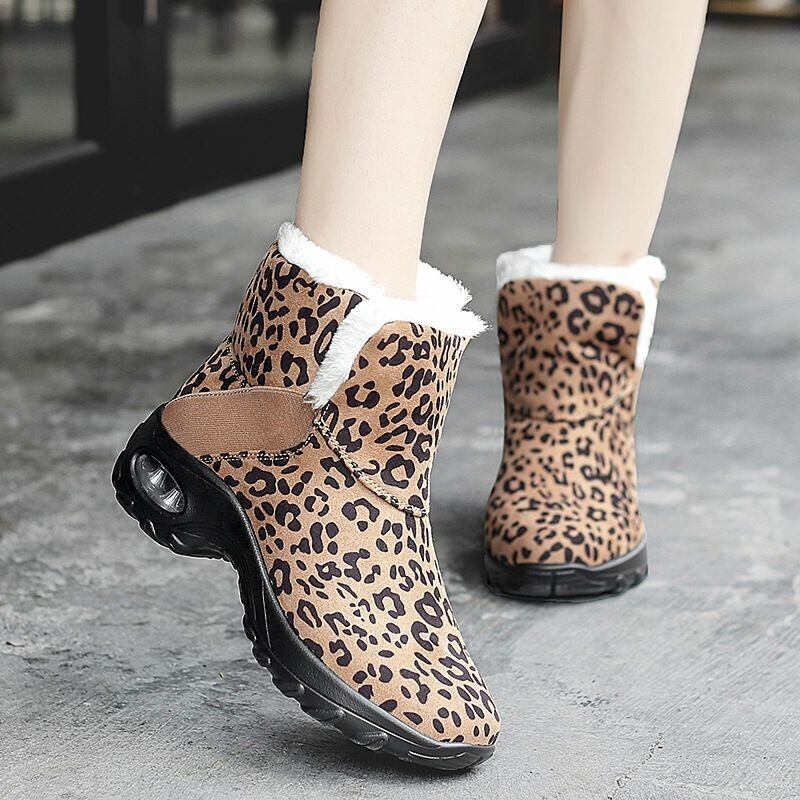 Dame Varmforet Skridsikker Leopard Slip On Short Snow Boots