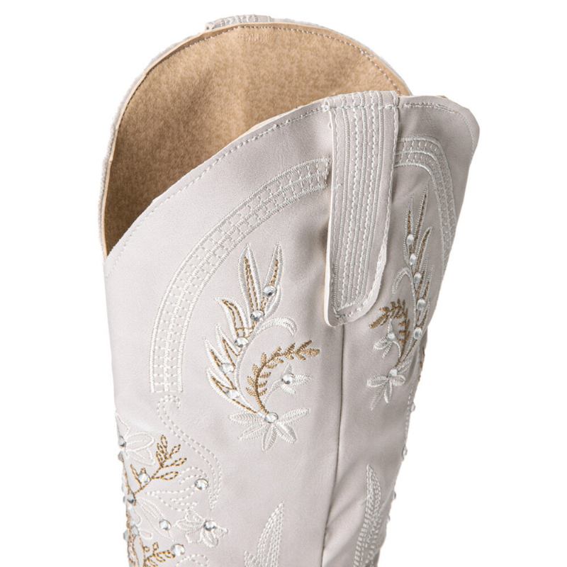 Damer Simple Blomsterbroderi Udskrivning Læder Comfy Chunky Heels Mid-calf Boots