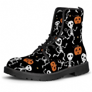 Halloween Kvinder Funny Skeleton Pumpkin Printing Blødt Gummi Skridsikker Ydersål Martin Boots