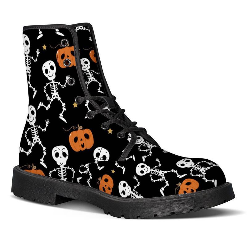 Halloween Kvinder Funny Skeleton Pumpkin Printing Blødt Gummi Skridsikker Ydersål Martin Boots