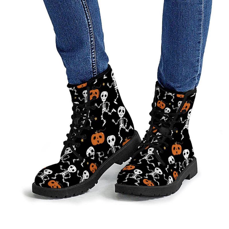 Halloween Kvinder Funny Skeleton Pumpkin Printing Blødt Gummi Skridsikker Ydersål Martin Boots