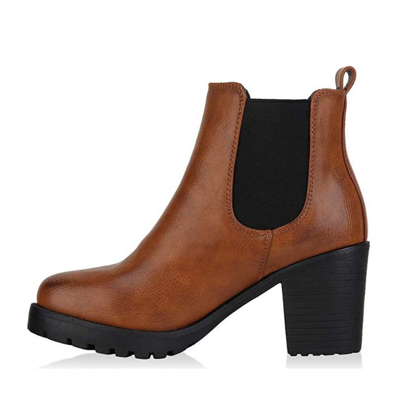 Kvinder Casual Slip On Rund Toe Platform Chunky Hæl Ankelstøvler