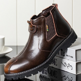 Mænd Ægte Læder Slip-on Skridsikker Plus Velvet Warm Chelsea Boots Martin Boots