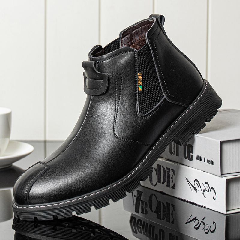 Mænd Ægte Læder Slip-on Skridsikker Plus Velvet Warm Chelsea Boots Martin Boots