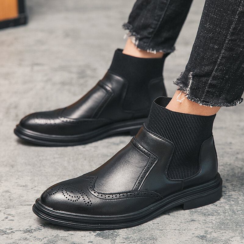 Mænd Brogue Comfy Elastic Slip On Chelsea Støvler