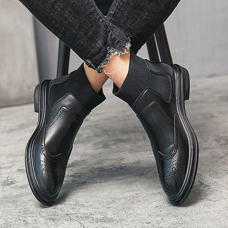 Mænd Brogue Comfy Elastic Slip On Chelsea Støvler