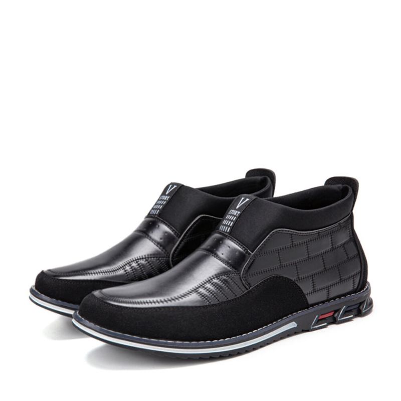 Mænd Syning Plaid Comfy Business Casual Slip On Læder Ankelstøvler