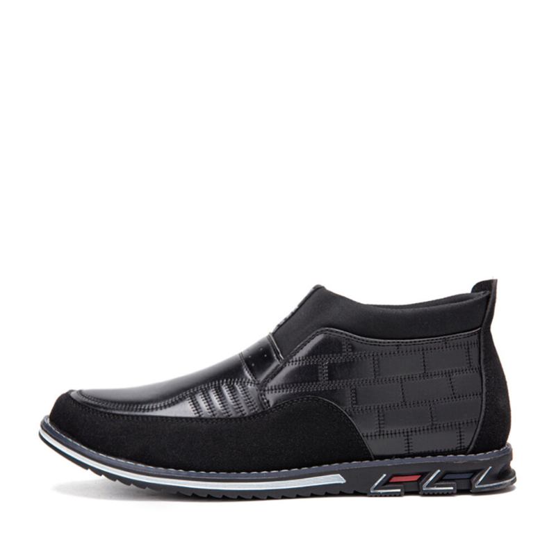 Mænd Syning Plaid Comfy Business Casual Slip On Læder Ankelstøvler