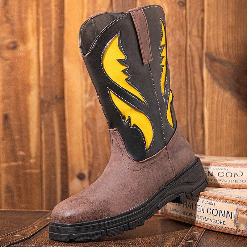 Mænd Vintage Skridsikker Mid-tube Slip-on Cowboy Boot