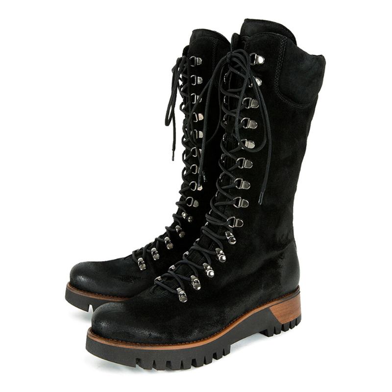 Plus Size Dame Bærbare Ruskind Sidelynlås Mid Calf Combat Boots