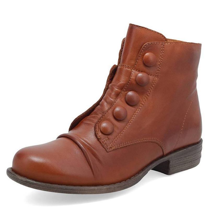 Plus Size Dame Knap Decor Side Lynlås Lavhælet Biker Boots