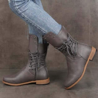 Plus Size Dame Retro Nitte Cross Strap Ryg Lynlås Mid Calf Boots