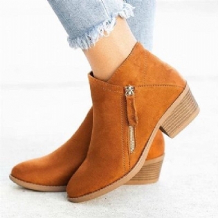 Plus Size Kvinder Casual Lynlås Chunky Heel Korte Enkeltstøvler