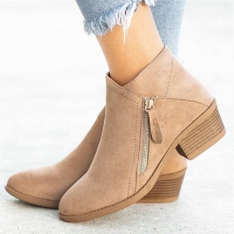 Plus Size Kvinder Casual Lynlås Chunky Heel Korte Enkeltstøvler