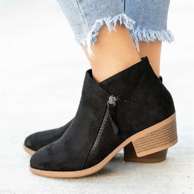 Plus Size Kvinder Casual Lynlås Chunky Heel Korte Enkeltstøvler